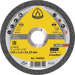 KLINGSPOR A346 Extra diskas pjovimo 125 x 1,6 x 22,2 mm A46M-BF inox